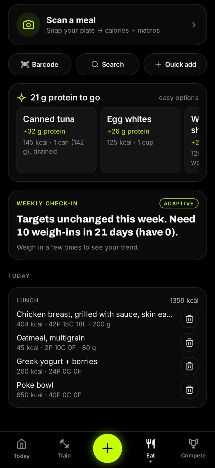 Shredify Photo Calorie Counter: Log Meals From a Picture screen