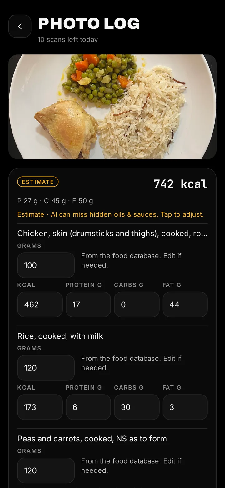 Shredify AI Photo Calorie Counter App screen