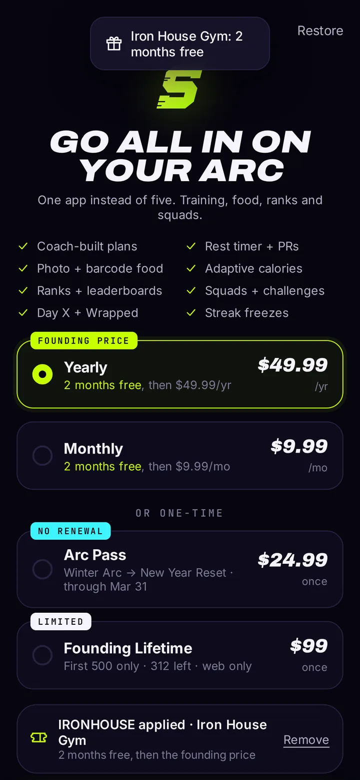 Paywall after joining through a gym: 2 months free